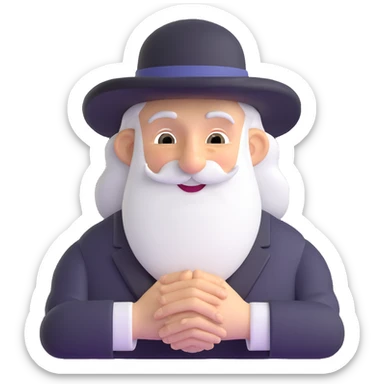 rabbi with a mischievous grin, rubbing hands together, cartoonish and lighthearted sticker