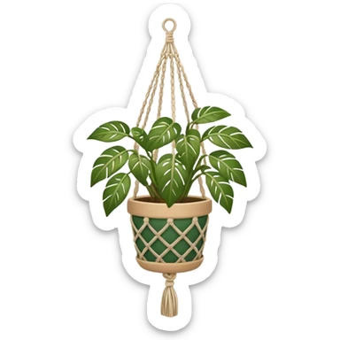 macrame plant hanger with potted plant sticker