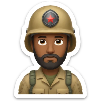 very tired, dark, Iraqi soldier in a helmet, helmet without insignia, with a beard sticker
