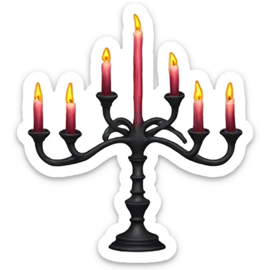 black seven-branched candelabrum with burgundy flames sticker