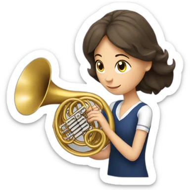 Brunette Girl playing a French horn sticker