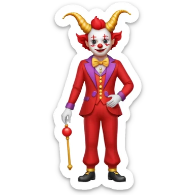 Payaso con cuernos cuerpo entero y traje rojo sticker