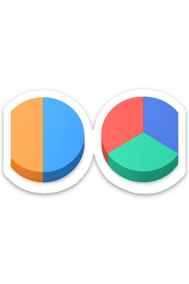 due grafici a torta 3d, uno ha due spicchi e l'altro ne ha 3 sticker