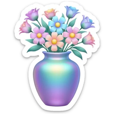 Iridescent vase with pastel flowers sticker
