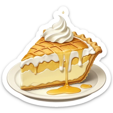 Slice of pale yellow pie with whipped cream melting and dripping off of it sticker