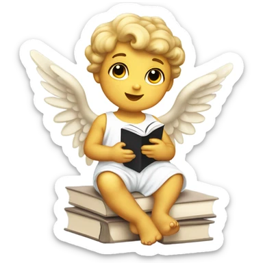 Little cherub, angel reading a magazine sticker