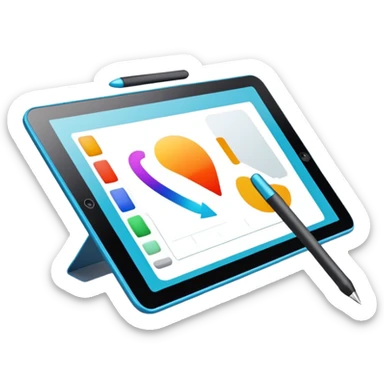 Computer graphics, digital art tools, graphic tablet, stylus, vibrant colors, smooth lines, modern design elements, minimalistic, on a white background, no extra details. sticker