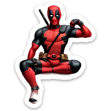 Deadpool standing upright legs crossed supporting himself on a box in swag  sticker