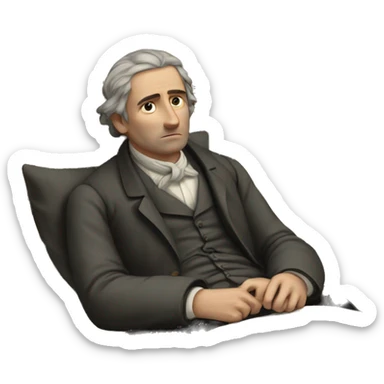 A sick man on a bed in 1870 with normal face sticker