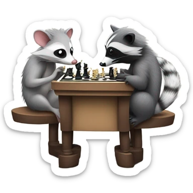 opossum and racoon playing chess sticker