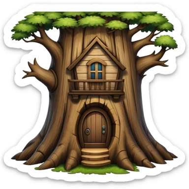 house inside a large dark tree trunk sticker
