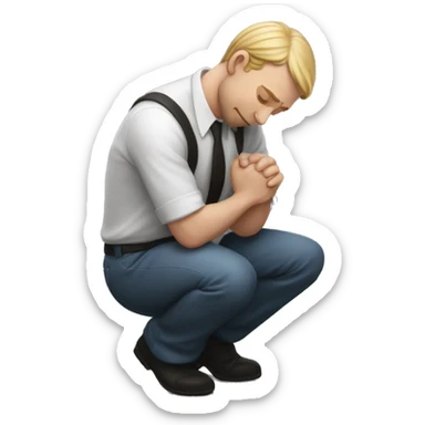 white Man kneeling with arms behind his back and head tilted downward in submission sticker
