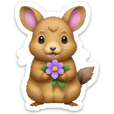 small round pika carrying little light purple flower in mouth sticker