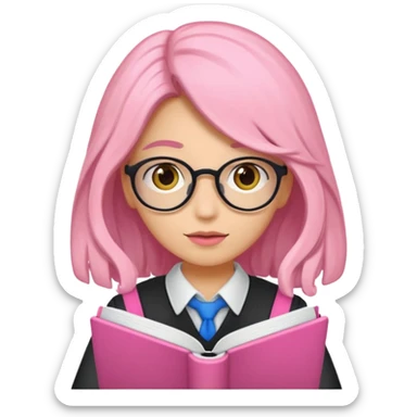 Estudante de cor parda,com o cabelo loiro , e de óculos segurando um caderno rosa sticker