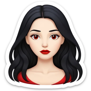 Mulher, com cabelo preto longo, partido no meio, cor da pele clara mediana, com a boca um pouco carnuda, vermelha, sobrancelhas leves arqueadas sticker