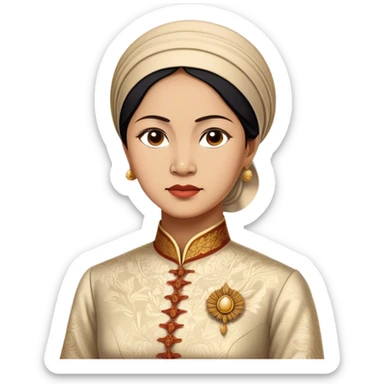 Cinematic Realistic Raden Ajeng Kartini Portrait Emoji, depicted as an inspiring Indonesian feminist icon in period attire with a thoughtful determined gaze, rendered with lifelike textures and warm empowering lighting that captures her pioneering spirit. sticker