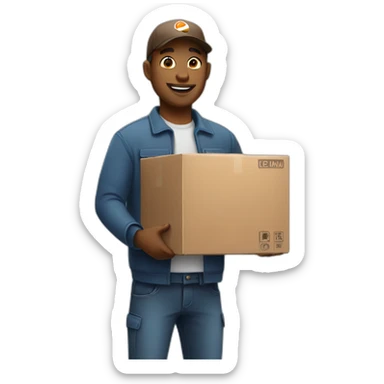 a delivery guy handles a box sticker