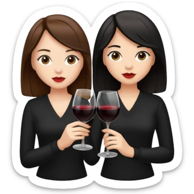 2 girls in black drinking wine with brown hair and black hair  sticker
