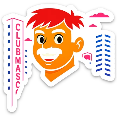 Change any visible text from 'Hotel' to 'Club Mascot', keep the vibrant toon style, neon city background, and all other details the same sticker