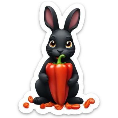 Black rabbit eating red bell pepper sticker