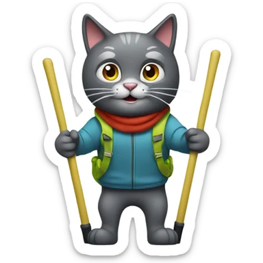 Dark gray cat skiing with poles sticker