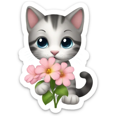 cute kitty keeping a flower sticker