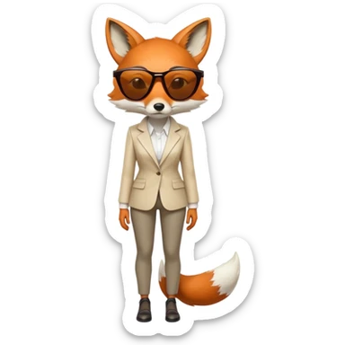 serious anthropomorphised female fox in stylish outfit with sunglasses, looking sad, facing away, full-body view sticker