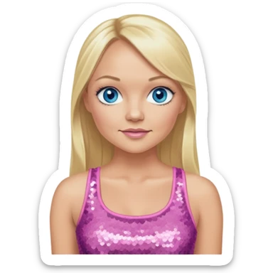 Emma Bunton with long blonde ponytail hair, blue eye, pink sequin crop top sticker