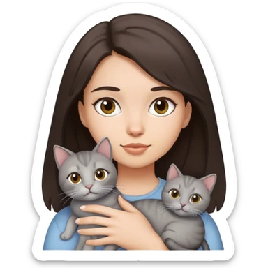 Dark Brown hair girl holding a grey cat sticker