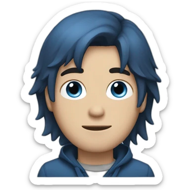 a guy with an emo haircut, a blue jacket and blue eyes.  and brown hair. sticker