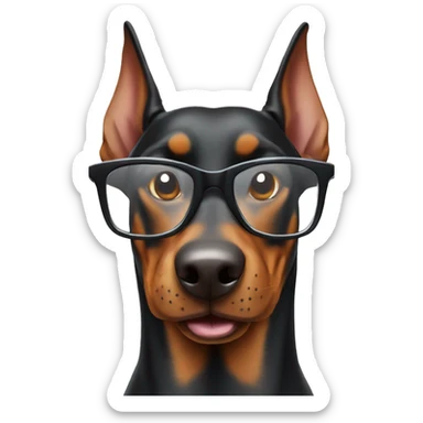 doberman pinscher with glasses on vacation and smiling broadly  sticker
