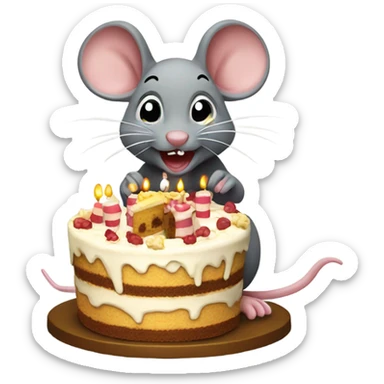 Happy birthday mouse eating cake sticker