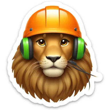 Cute Lion wearing helmet and headset as call center in orange and green theme sticker