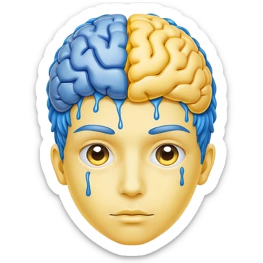 Adult person face emoji with yellow skin and a blue brain for hair sticker