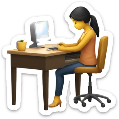mujer con computador sentada en un escritorio con una lampara sticker