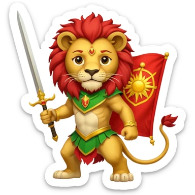 A lion with a sword and the sun on top of it and on the top green and bottom red flag sticker