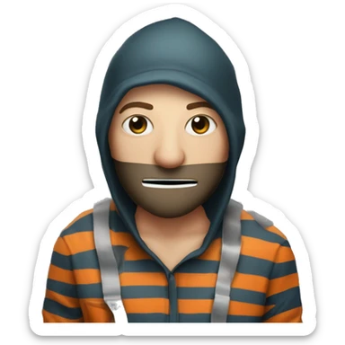 waist-deep thief on his face there is a mask up to his nose. Dressed in prison striped clothes. he stole a bag of money sticker