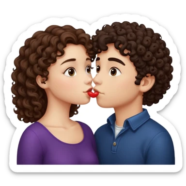 A girl with curly hair and a boy with darck hair kiss sticker
