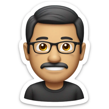 full body of a south east asian middle-aged man with glasses with black hair, a small moustache and tiny beard only on the chin  sticker