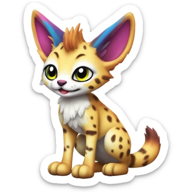 Cute Kawaii Epic Colorful Sergal-Serval-Vernid full body sticker