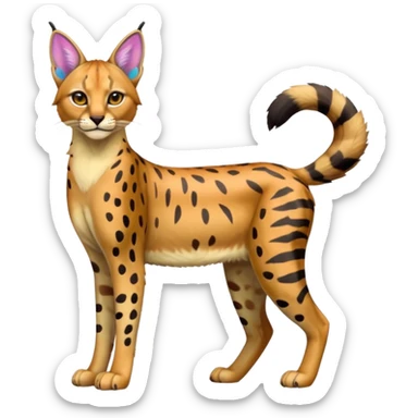 Colorful cartoon iridescent neon tropical exotic anime Striped and spotted Lynx-Caracal-Serval-hybrid full body sticker