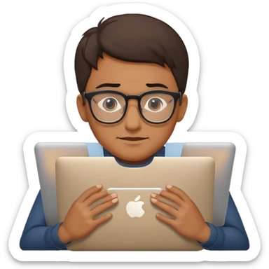 a man behind mackbook the man being little visible form the front sticker