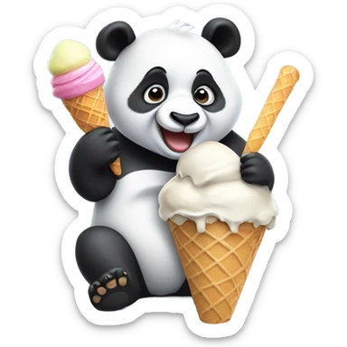 Panda eating ice cream sticker