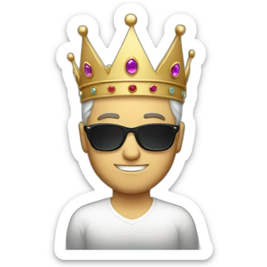 white man with sunglasses and a crown sticker