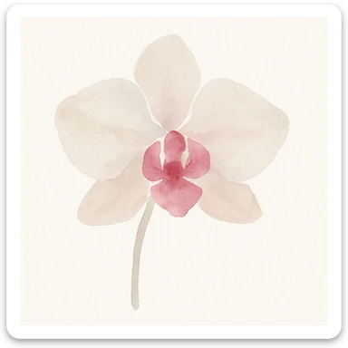 a single orchid flower with pink details, watercolor style, gentle gradients, white background sticker