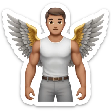 winged man in pants and a shirt with no halo sticker