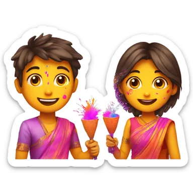 Boy and girl celebrating holi sticker