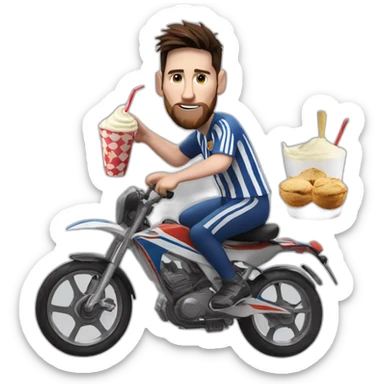 Messi eating ici cream in the bike  sticker