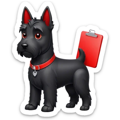 Black Scottie dog with red clipboard  sticker