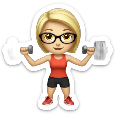 White Sports Girl with short blonde hair glasses holding dumbbell sticker